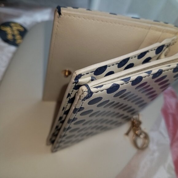 Christian Dior Cream & Blue Dot Leather Bi-Fold Small Wallet with letters charm - Picture 5 of 16